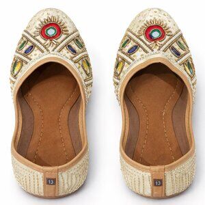 Cream Ethnic Juttis -NEW– Handcrafted Beaded & Mirror Work Flats-size-13
